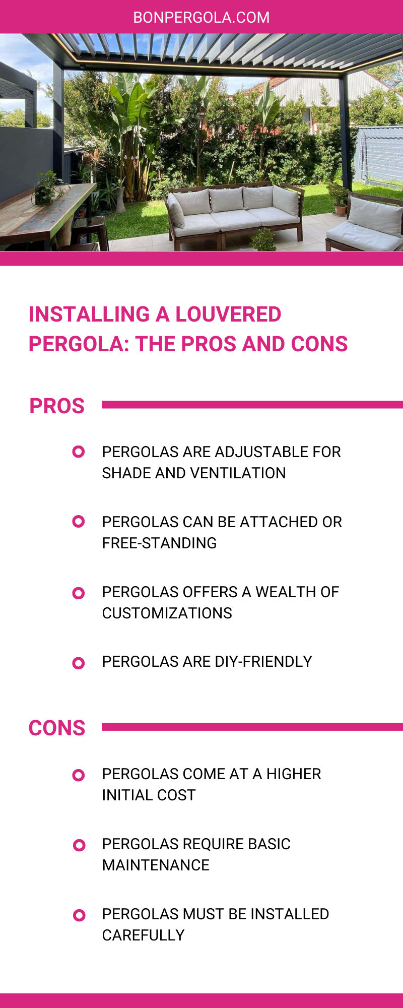Installing a Louvered Pergola: The Pros and Cons