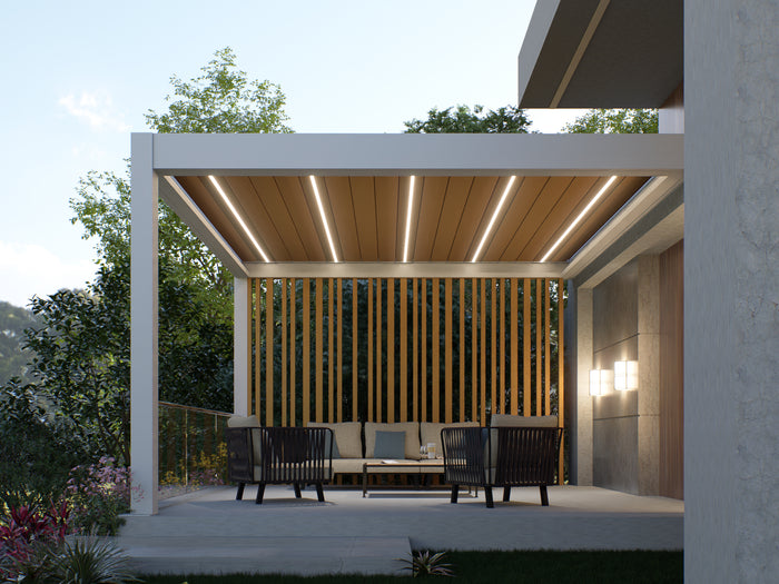 Weatherproof Motorized Louvered Pergola With Lighting