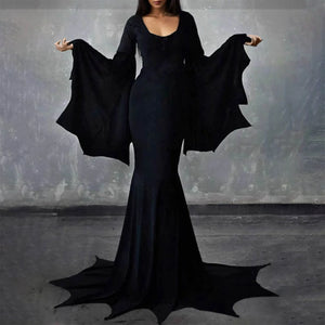 Witchy Costume Floor Dress Women Halloween Witch Dark Outfit Gothic Gown Robe Horror For Adult Halloween Carnival Party Dress - Shebeautify