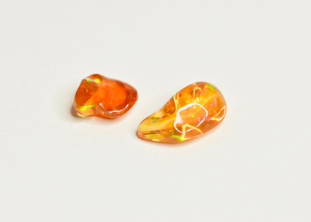 Michelle Yuen Jewelry showcasing the play of color in Fire Opal from Mexico