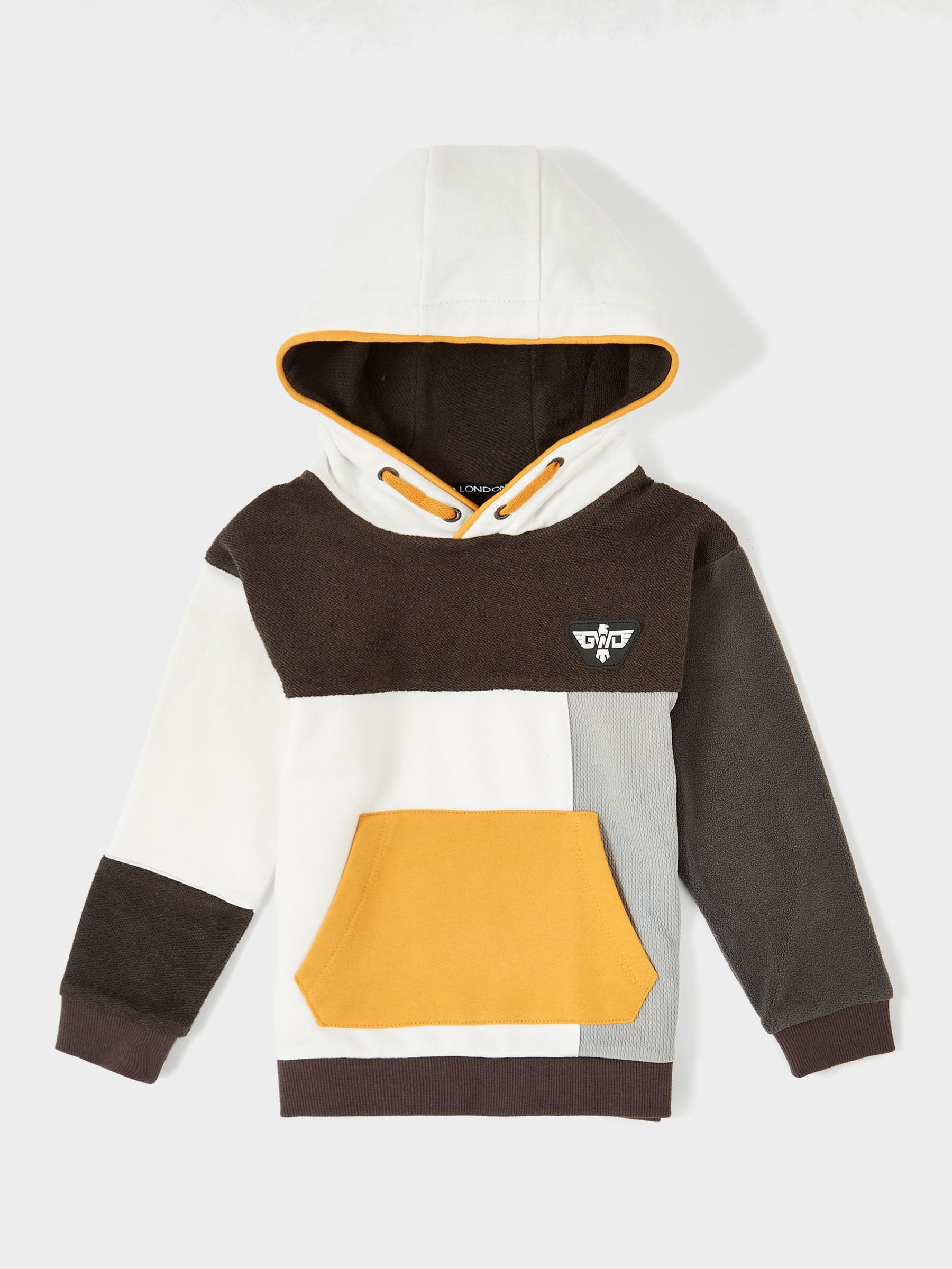 Multi-Coloured Boys Block Hooded Sweatshirt with GWD Badge | Olympus | GWD, 3-4yrs / Grey/ White/ Mustard
