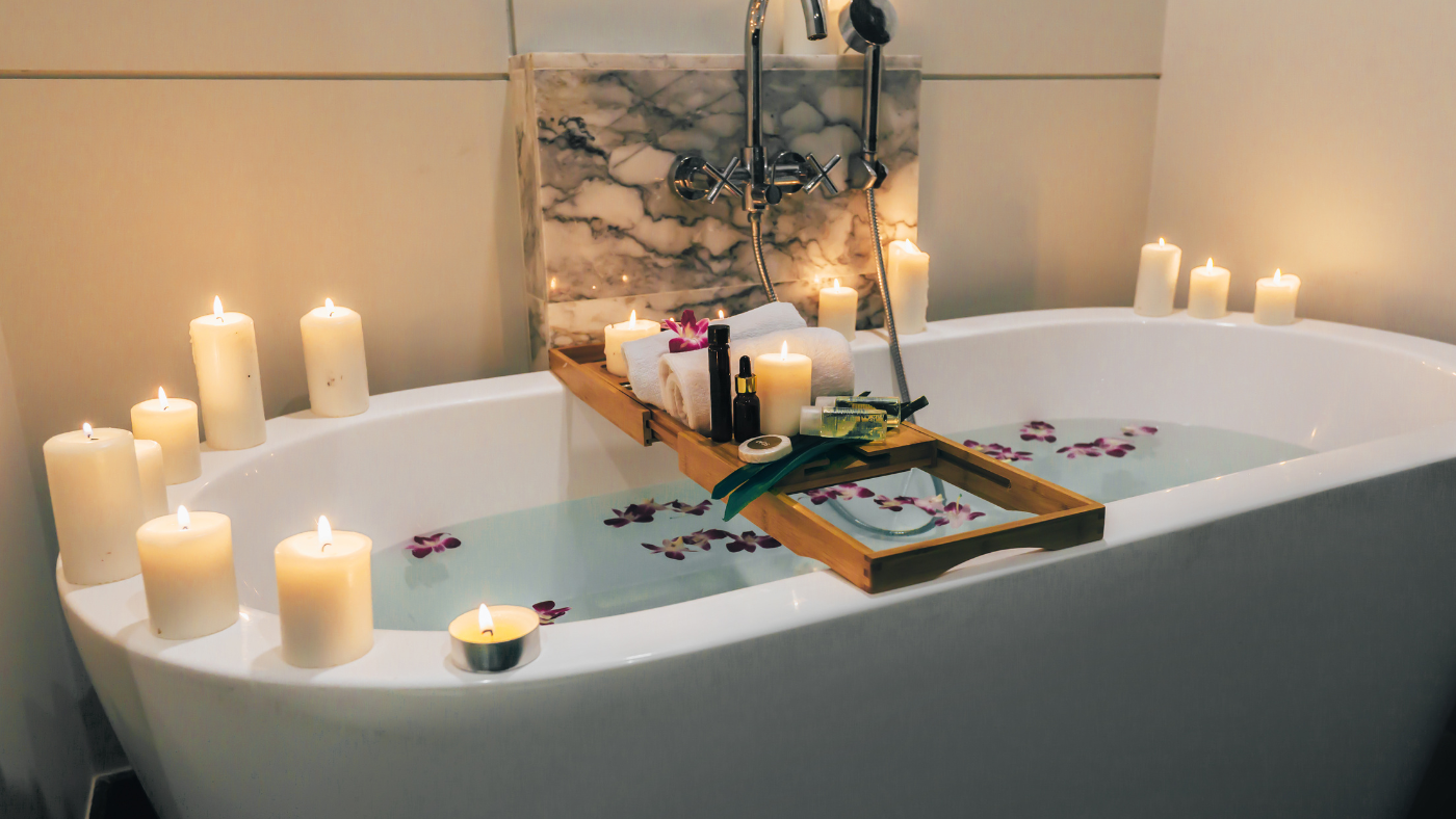 Candles surrounding bathtub