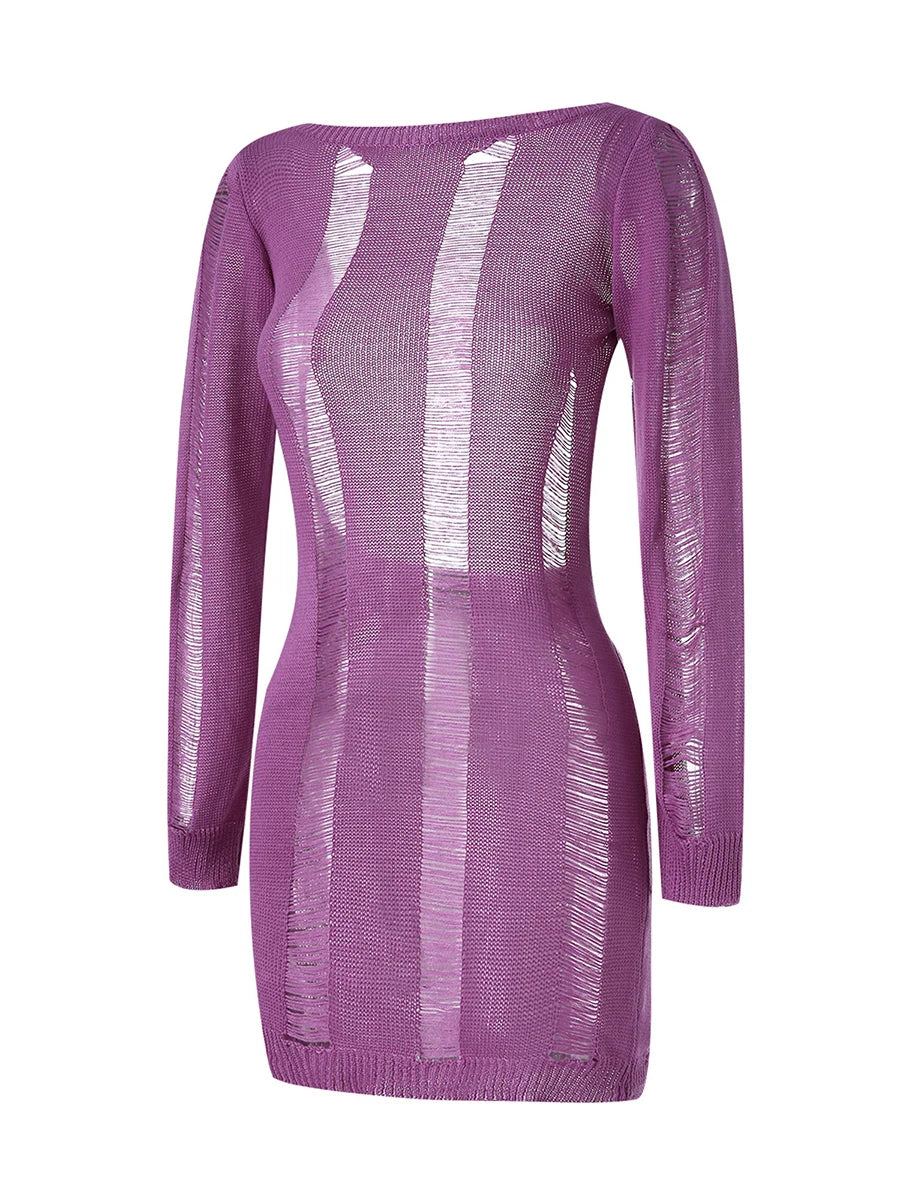 Backless Ripped Knit Mini Dress for Casual Beach Style - Image 40