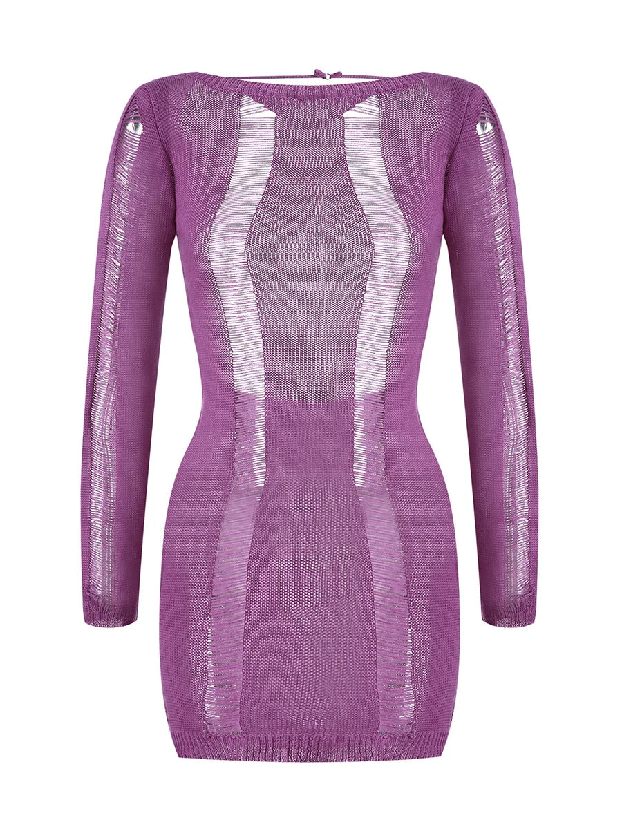 Backless Ripped Knit Mini Dress for Casual Beach Style - Image 39