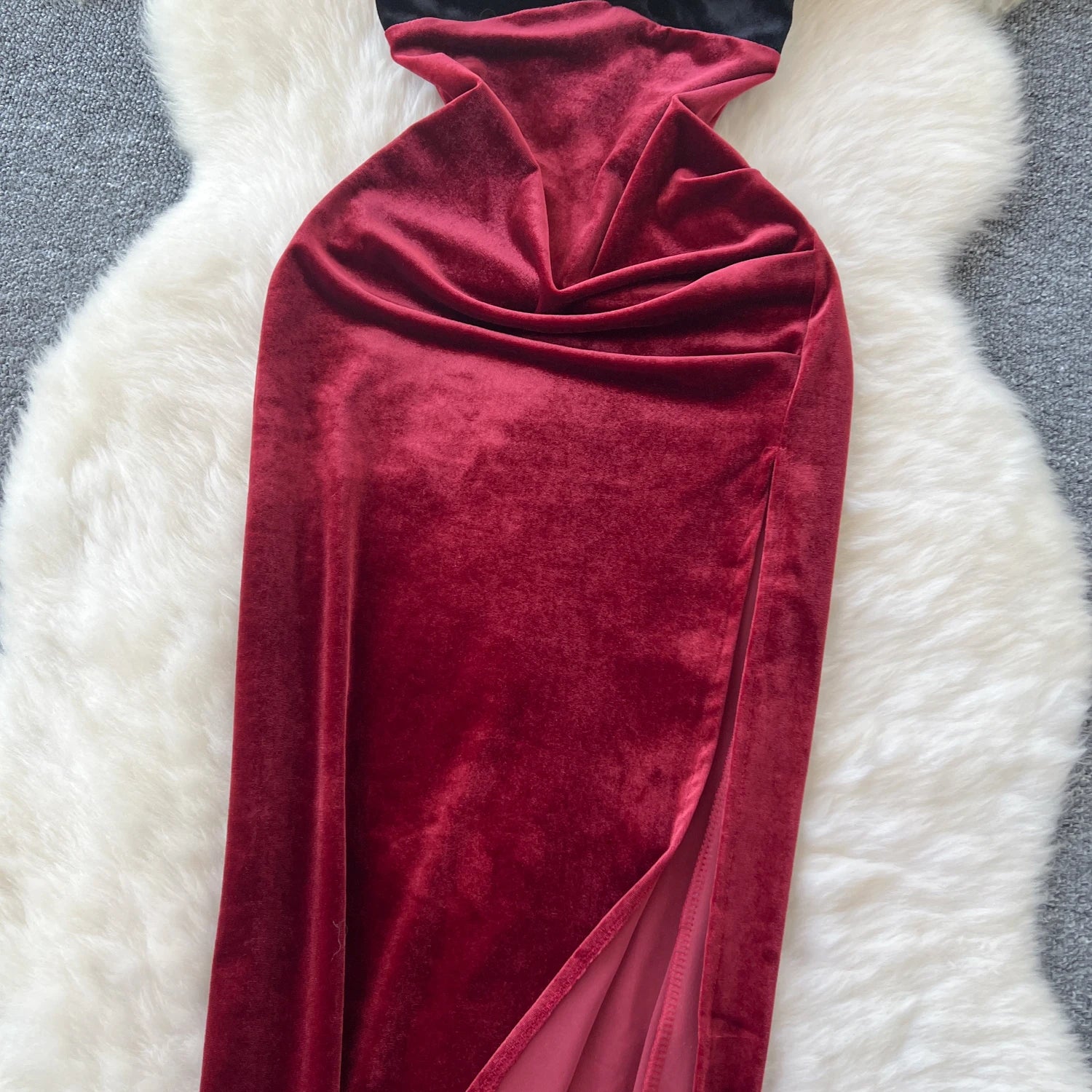 Color Block Velvet Bodycon Dress with Long Sleeves - Image 20