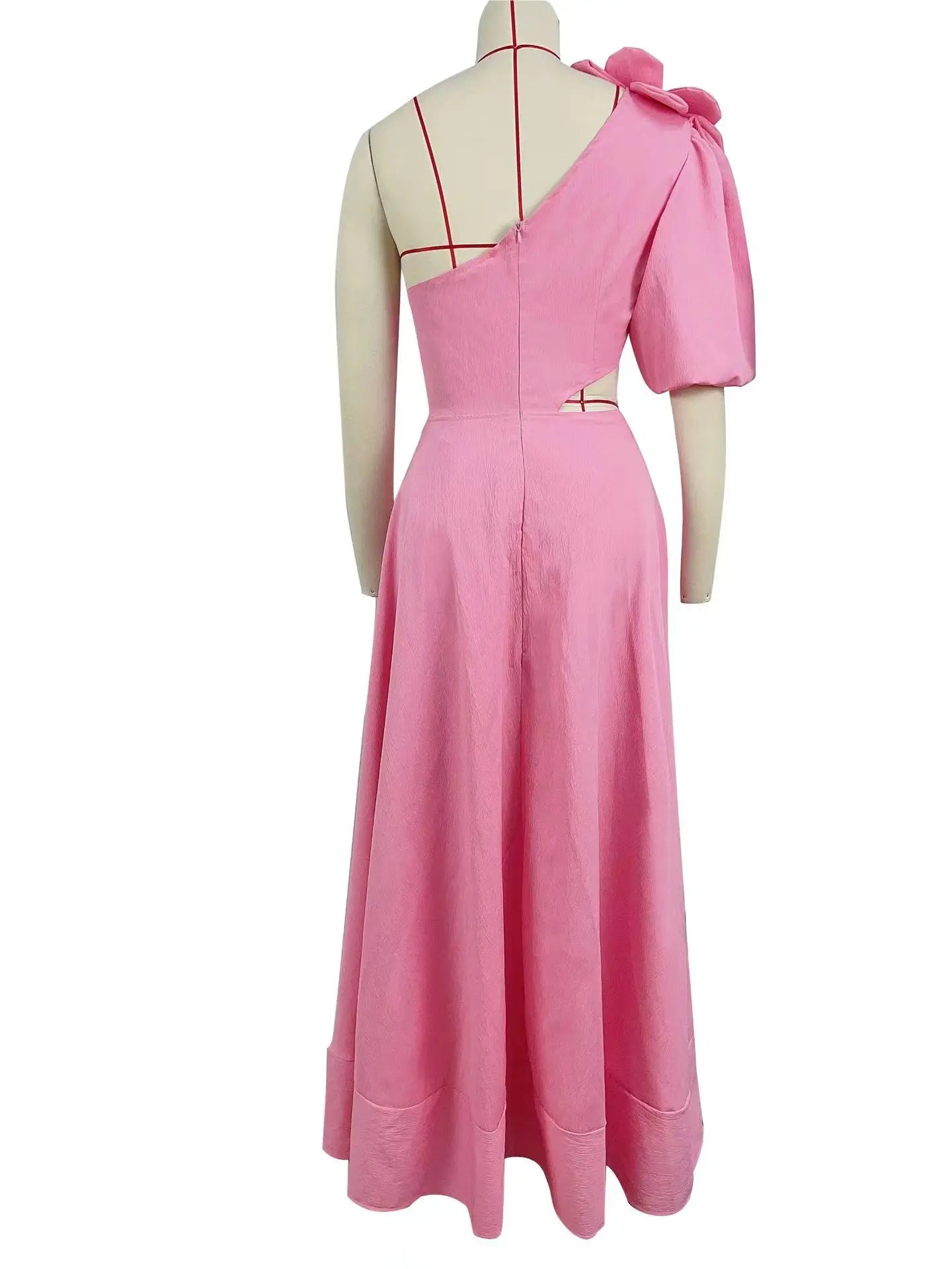 Elegant Floral Applique Women’s Maxi Dress with Asymmetrical Sleeve - Image 19