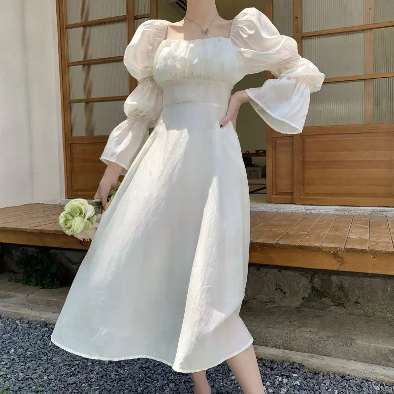 Elegant Pink Puff Sleeve Chiffon Dress for Women - Image 18
