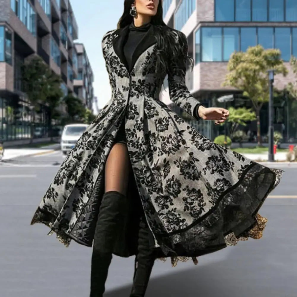 Elegant Vintage Floral Midi Dress with Lace Seaming