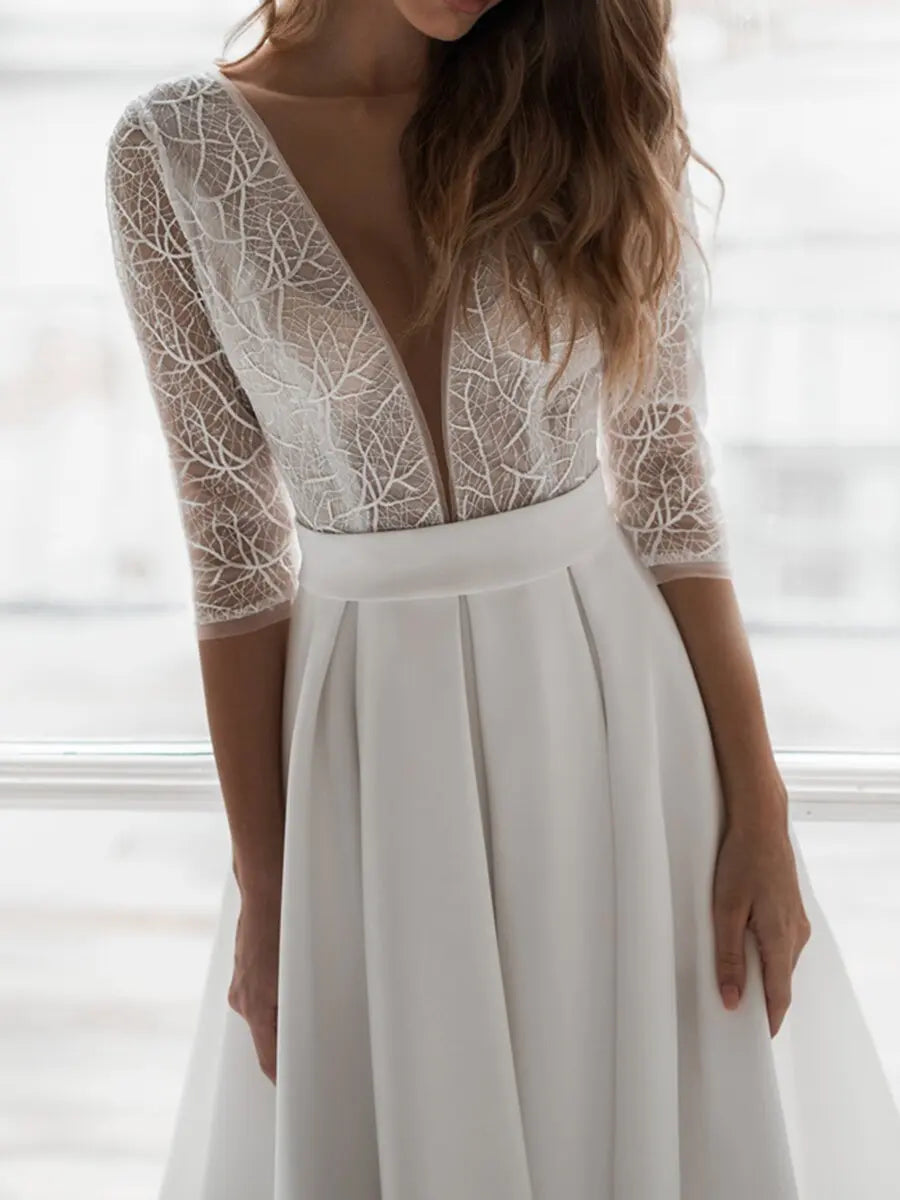 Chic White Backless Deep V-Neck Midi Dress - Image 10