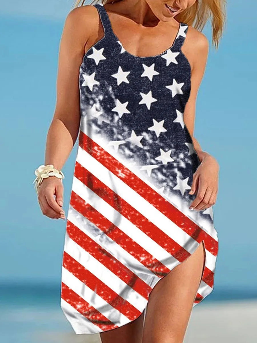 3D Printed Summer Beach Dress with USA Flag & Sunflowers - Image 8