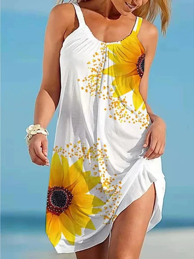3D Printed Summer Beach Dress with USA Flag & Sunflowers