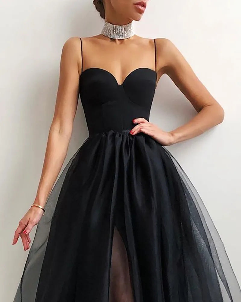 Elegant Summer Cocktail Dress with Side Slit and Tulle Tutu - Image 7