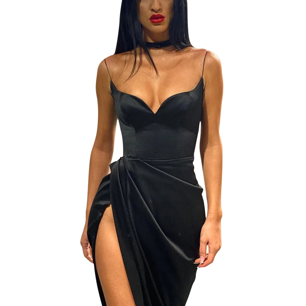 Chic V-Neck Satin Silk High Split Summer Dress - Image 5