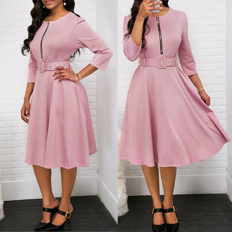 Chic Solid Half Sleeve Midi Dress for Elegant Women - Image 13