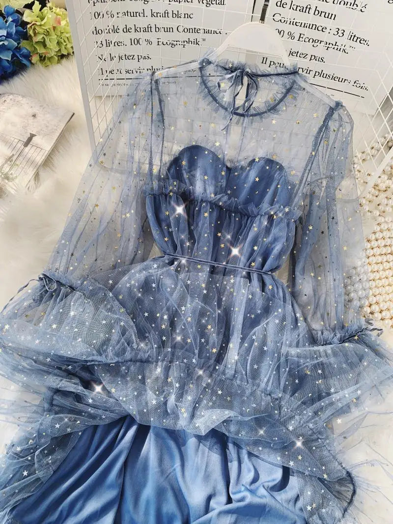 Elegant Shiny Sequined Fairy Puff Dress for Women - Image 40
