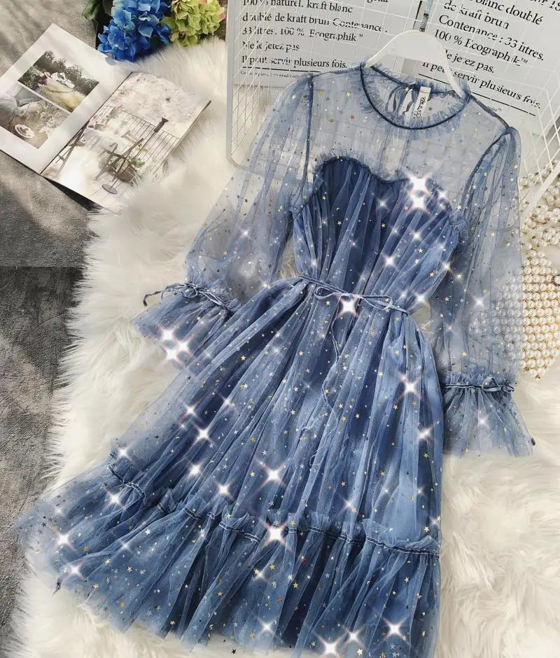 Elegant Shiny Sequined Fairy Puff Dress for Women - Image 36