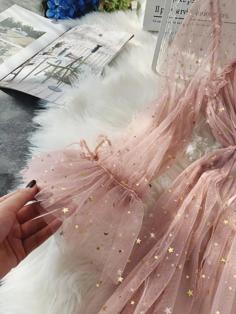 Elegant Shiny Sequined Fairy Puff Dress for Women - Image 44