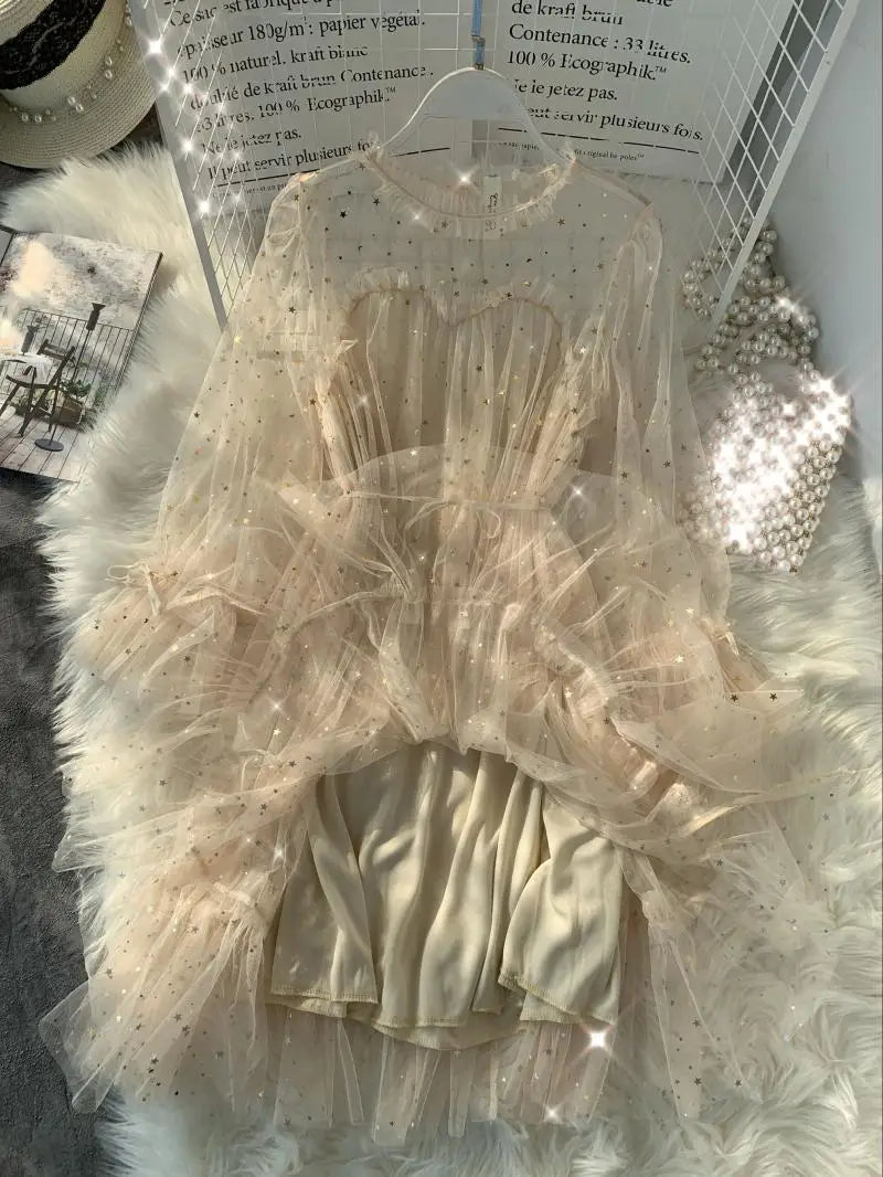 Elegant Shiny Sequined Fairy Puff Dress for Women - Image 20