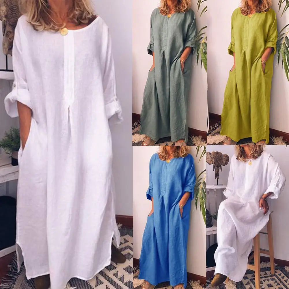 Oversized Cotton Linen Long Shirt Dress for Women - Image 3