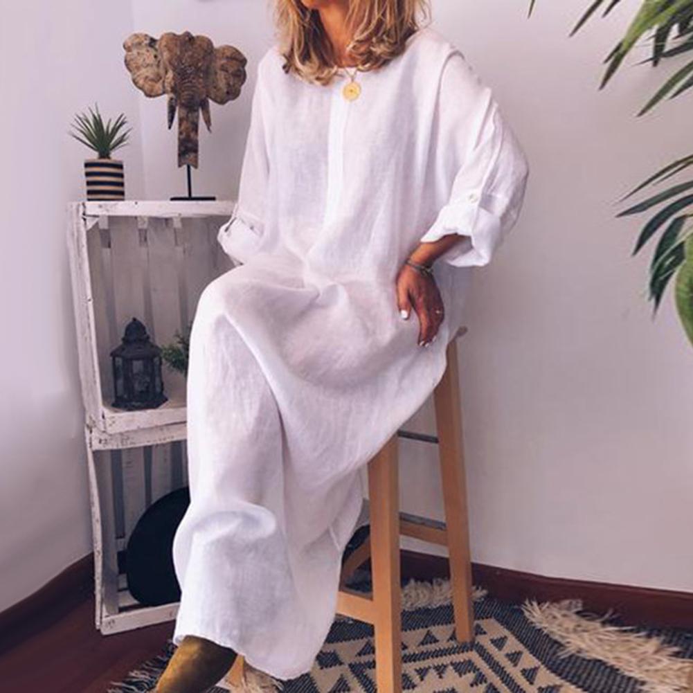 Oversized Cotton Linen Long Shirt Dress for Women - Image 14