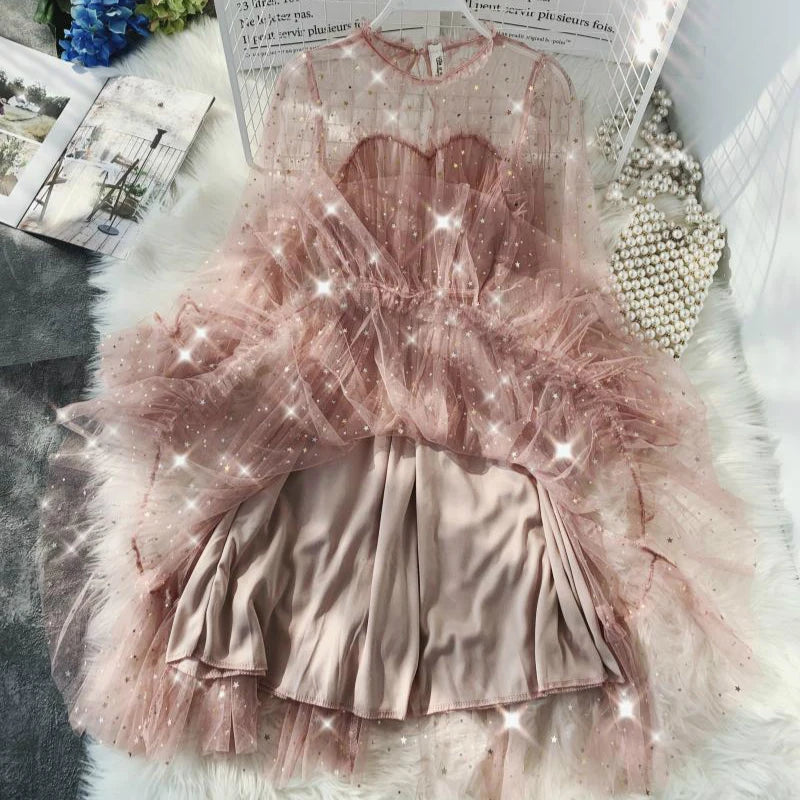 Elegant Shiny Sequined Fairy Puff Dress for Women - Image 45