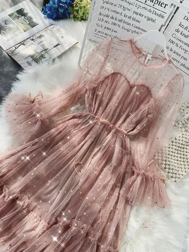 Elegant Shiny Sequined Fairy Puff Dress for Women - Image 47