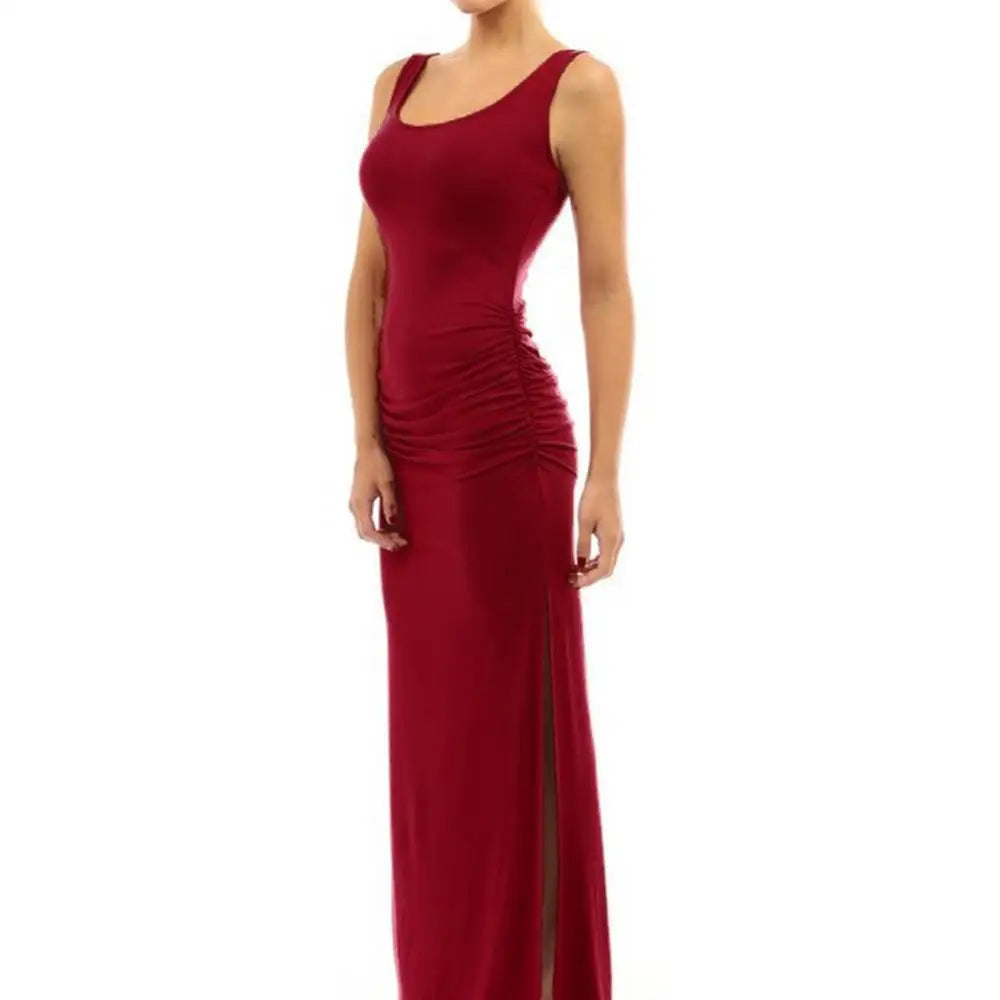 Solid Color Sleeveless Maxi Dress with Side Split - Image 34