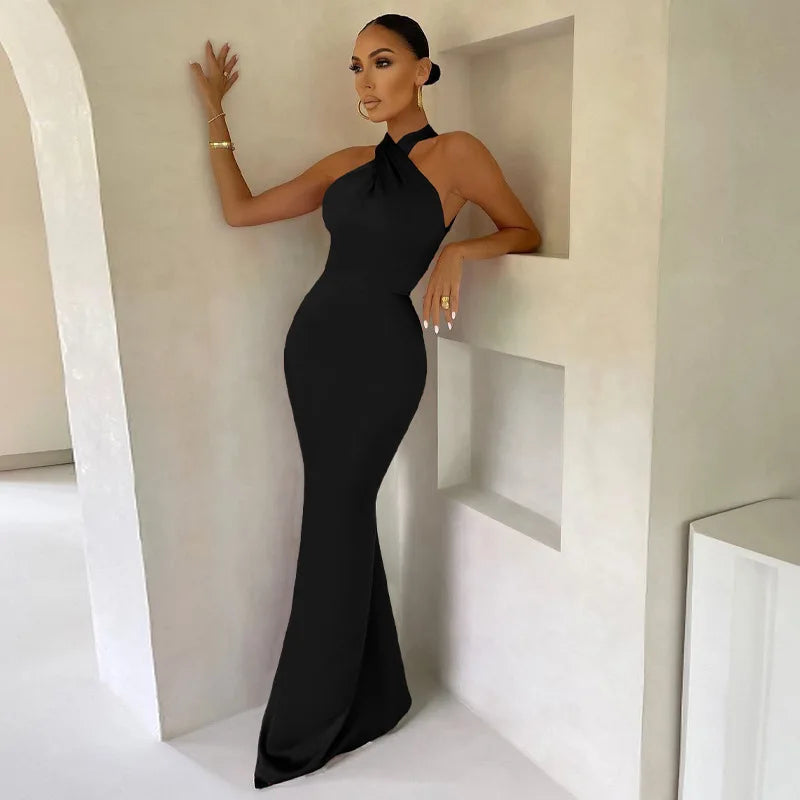 Elegant Cross Halter Backless Fishtail Evening Dress - Image 7
