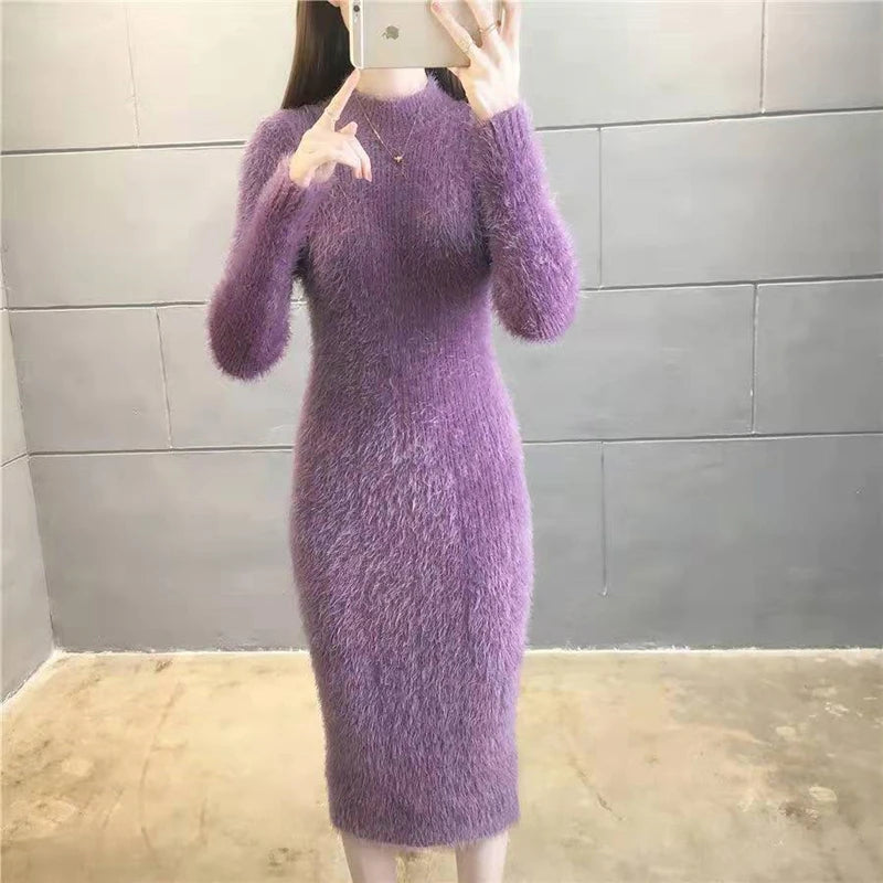 Thick Warm Turtleneck Sweater Dress for Women