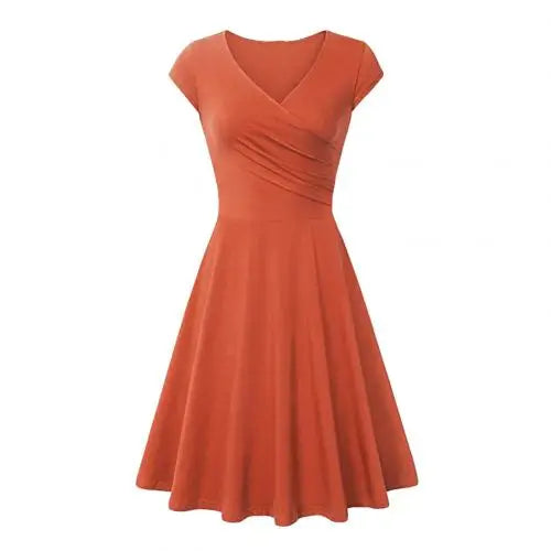 Elegant Solid Color V-Neck Swing Dress for Women - Image 26