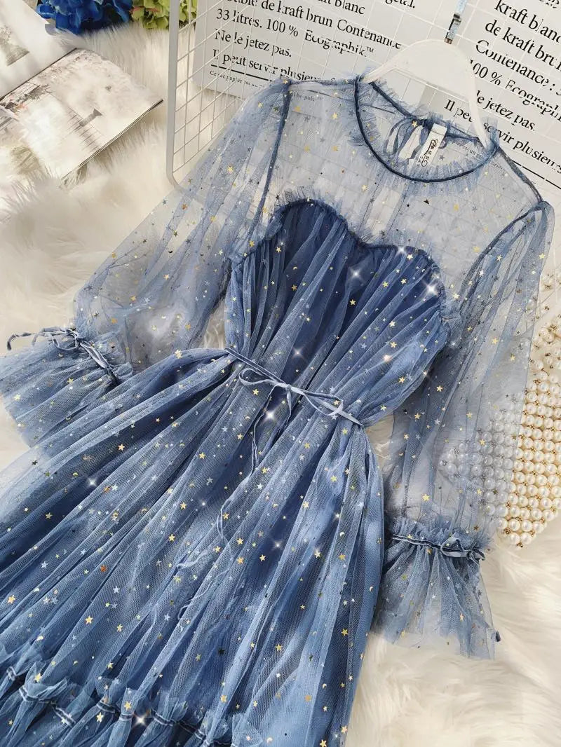 Elegant Shiny Sequined Fairy Puff Dress for Women - Image 25