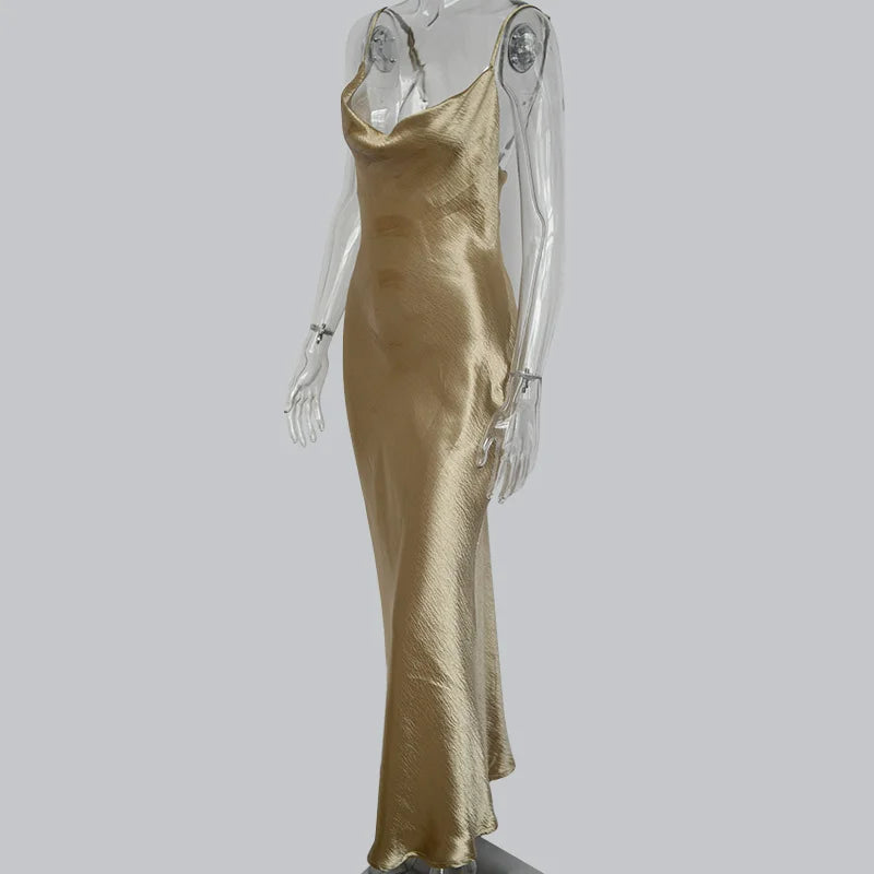 Elegant Backless Satin Maxi Dress with Lace-Up Detail - Image 24
