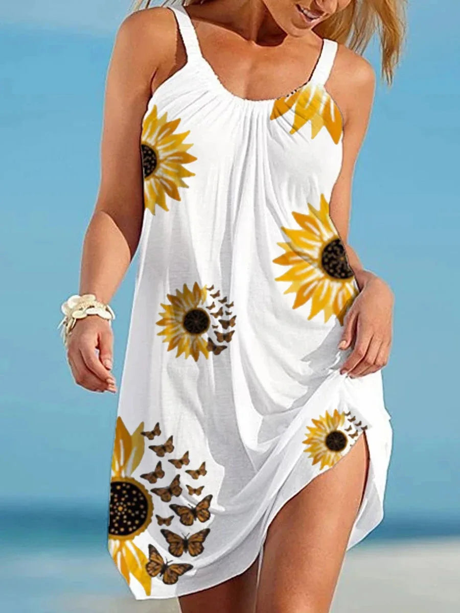 3D Printed Summer Beach Dress with USA Flag & Sunflowers - Image 6