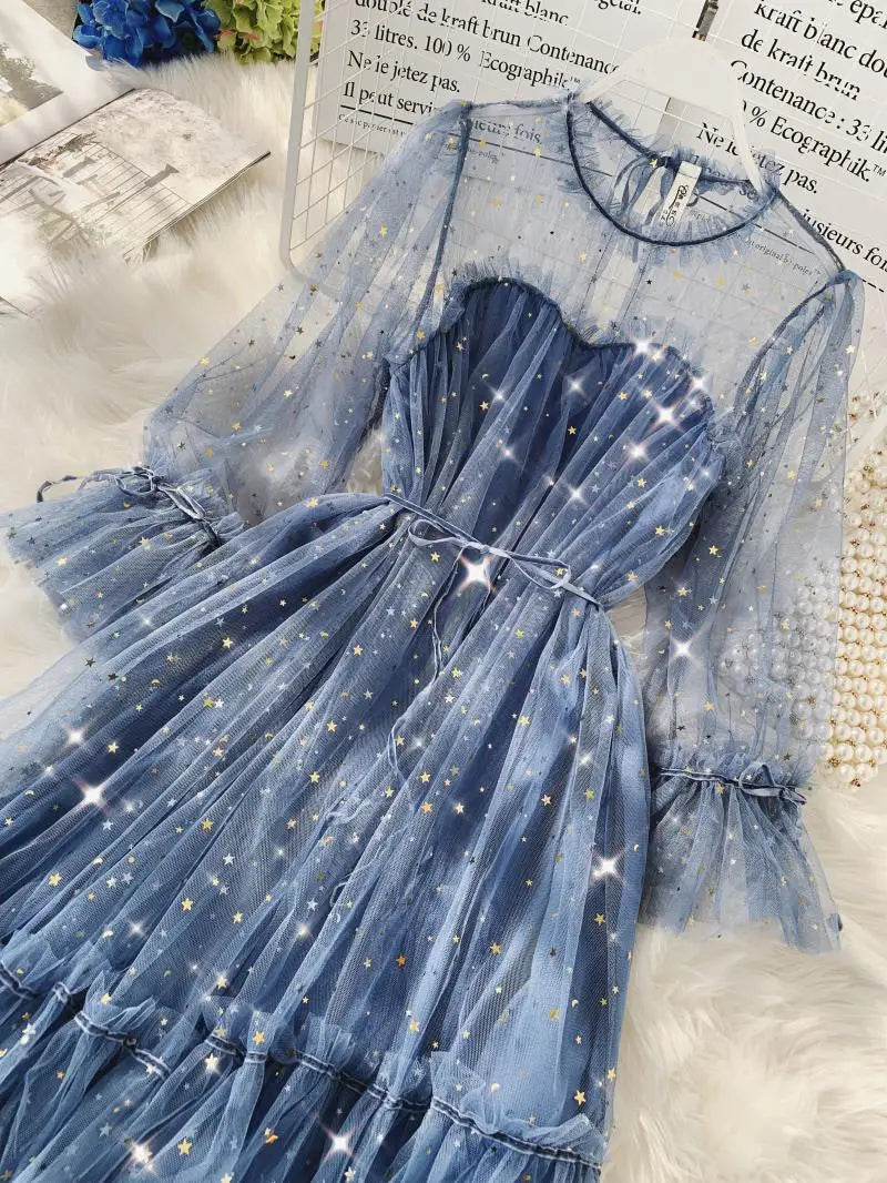 Elegant Shiny Sequined Fairy Puff Dress for Women - Image 37