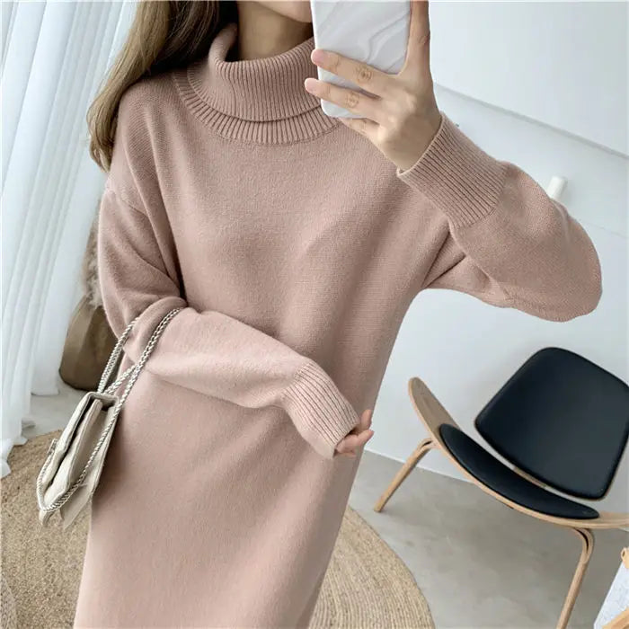 Extra Long High-Neck Sweater Dress for Women - Image 37