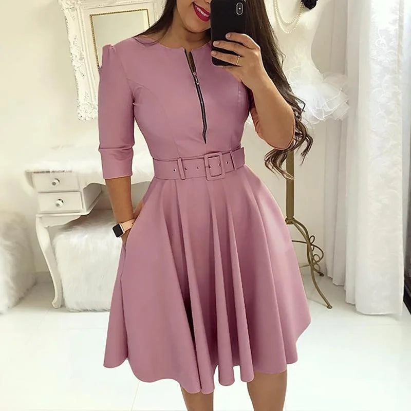 Chic Solid Half Sleeve Midi Dress for Elegant Women - Image 14