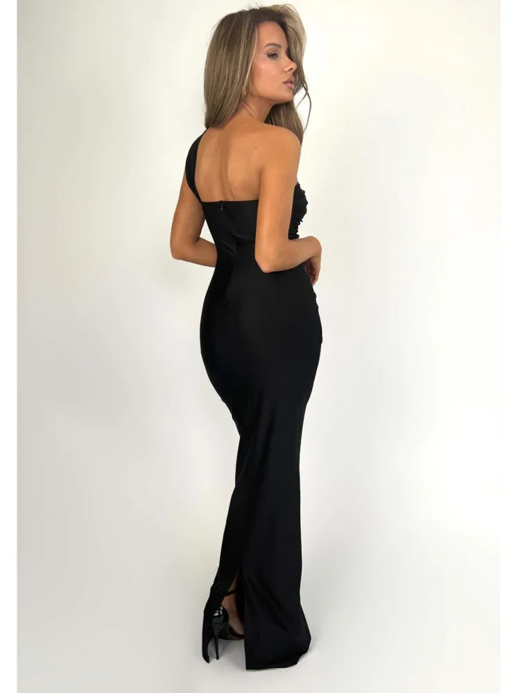 Elegant Sleeveless Single Strap Pleated Maxi Evening Dress - Image 7