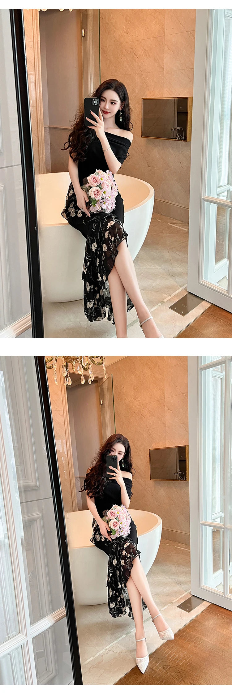Elegant Off-Shoulder Black Bodycon Maxi Dress for Parties - Image 14