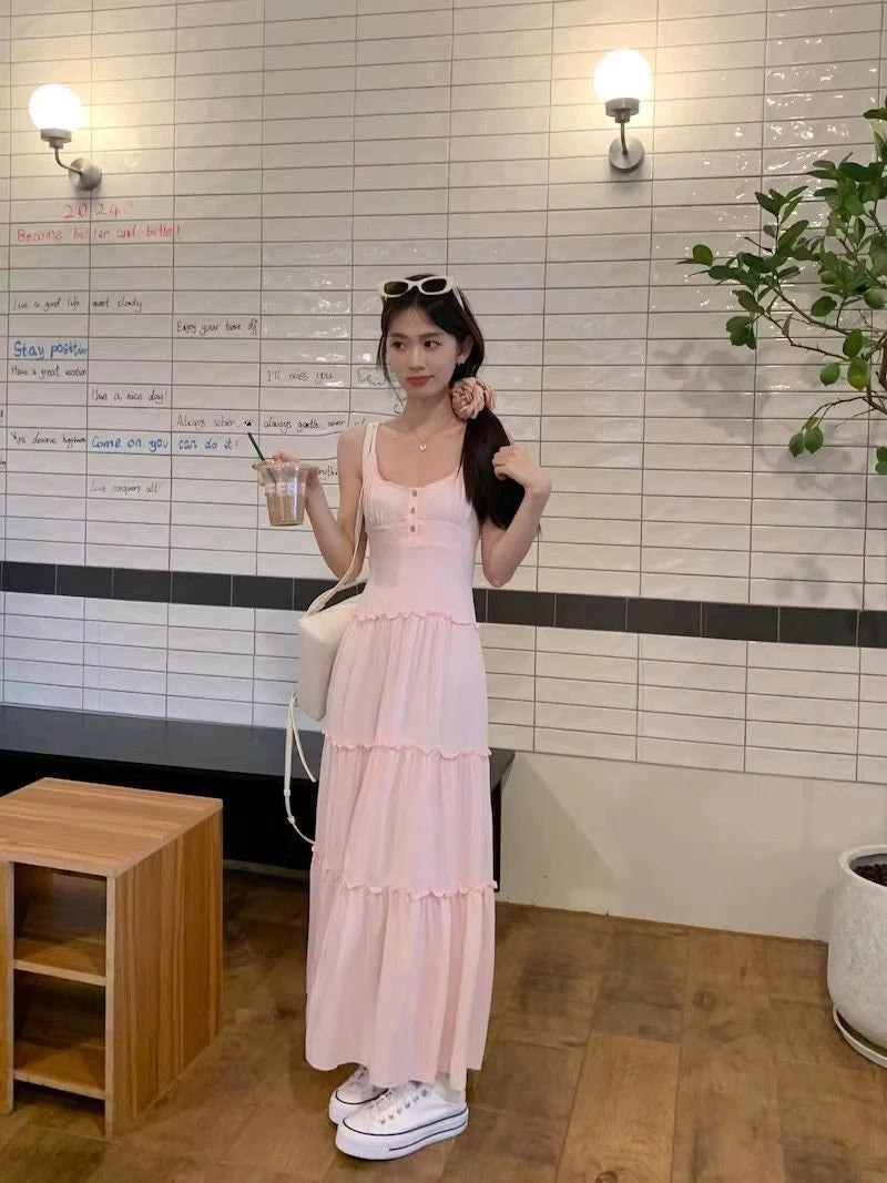 Summer Sweet Pink Maxi Dress with Ruffles for Women - Image 15