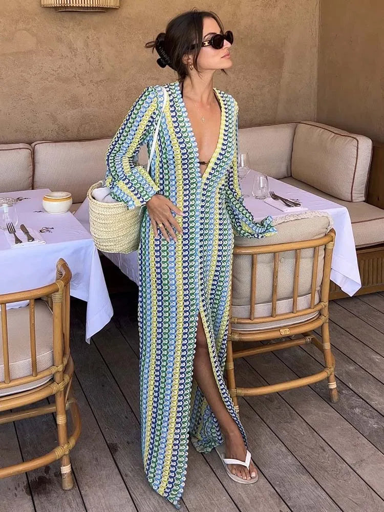 Elegant Deep V Neck Bohemian Maxi Dress for Women - Image 18