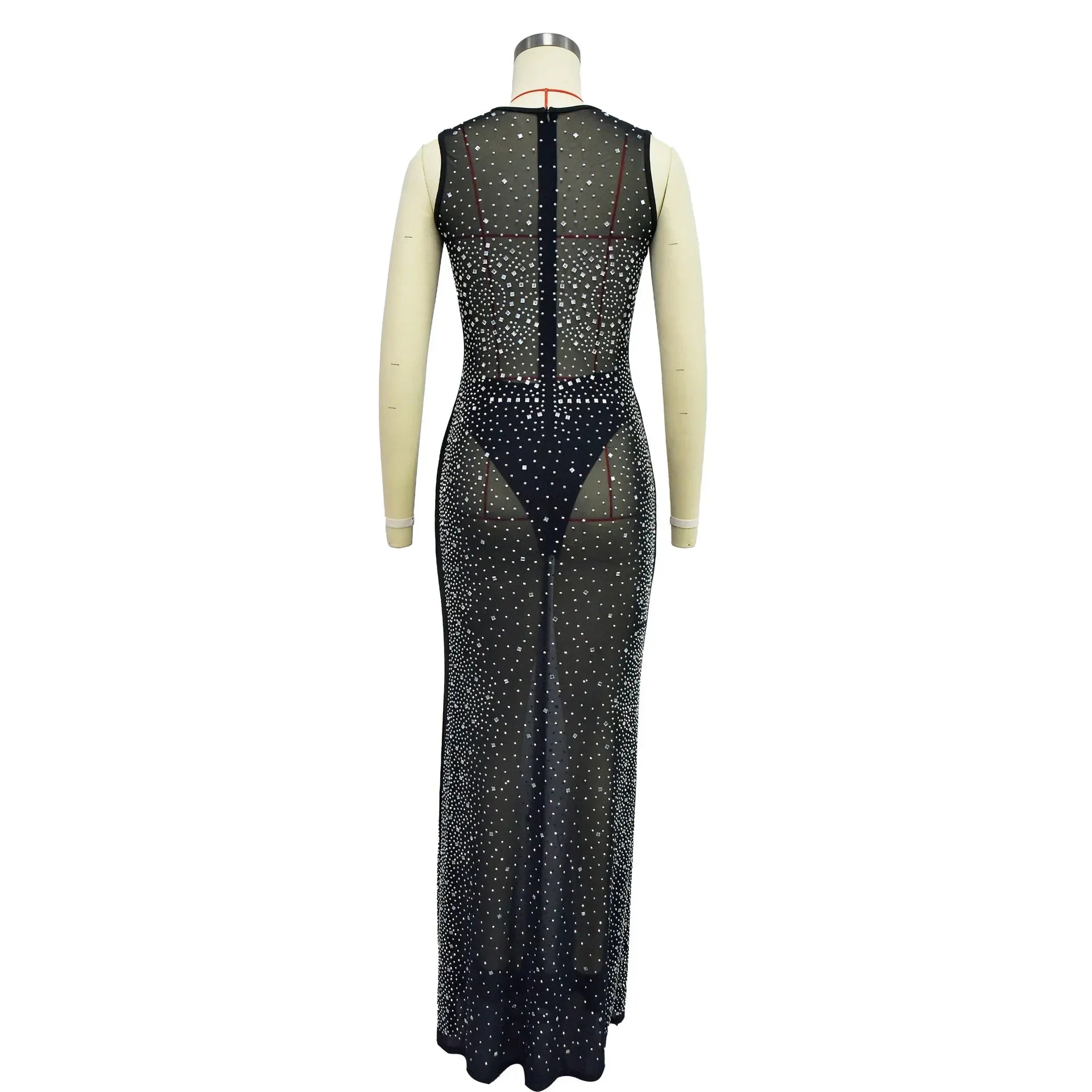 Stylish Backless Mesh Maxi Dress for Night Events - Image 6
