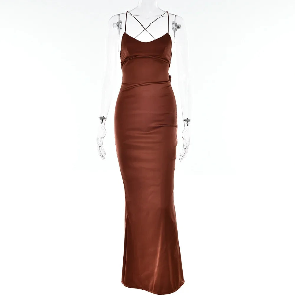Elegant Backless Satin Spaghetti Strap Evening Dress - Pink - Image 9