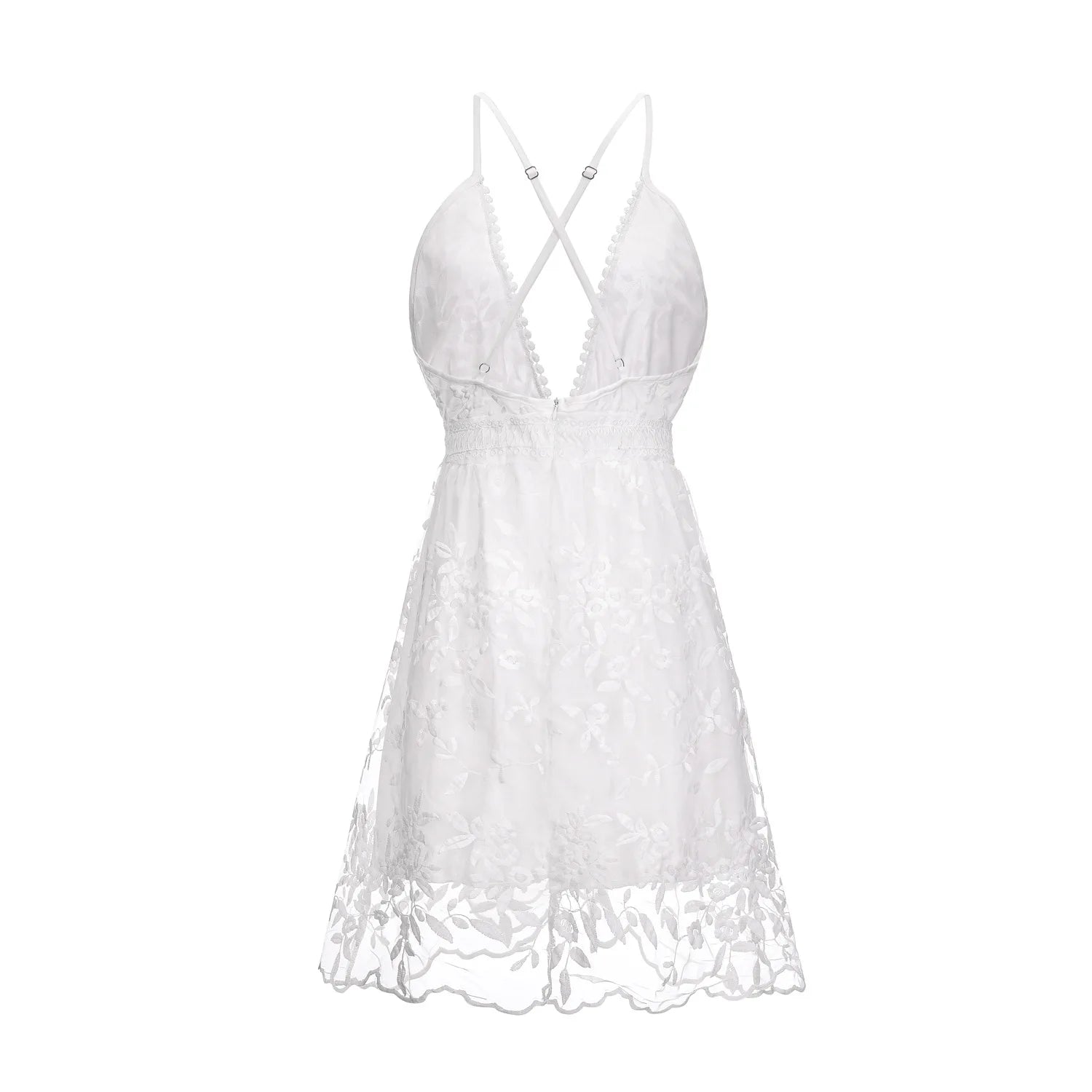 Elegant Backless White Summer Lace Mini Dress - Image 14