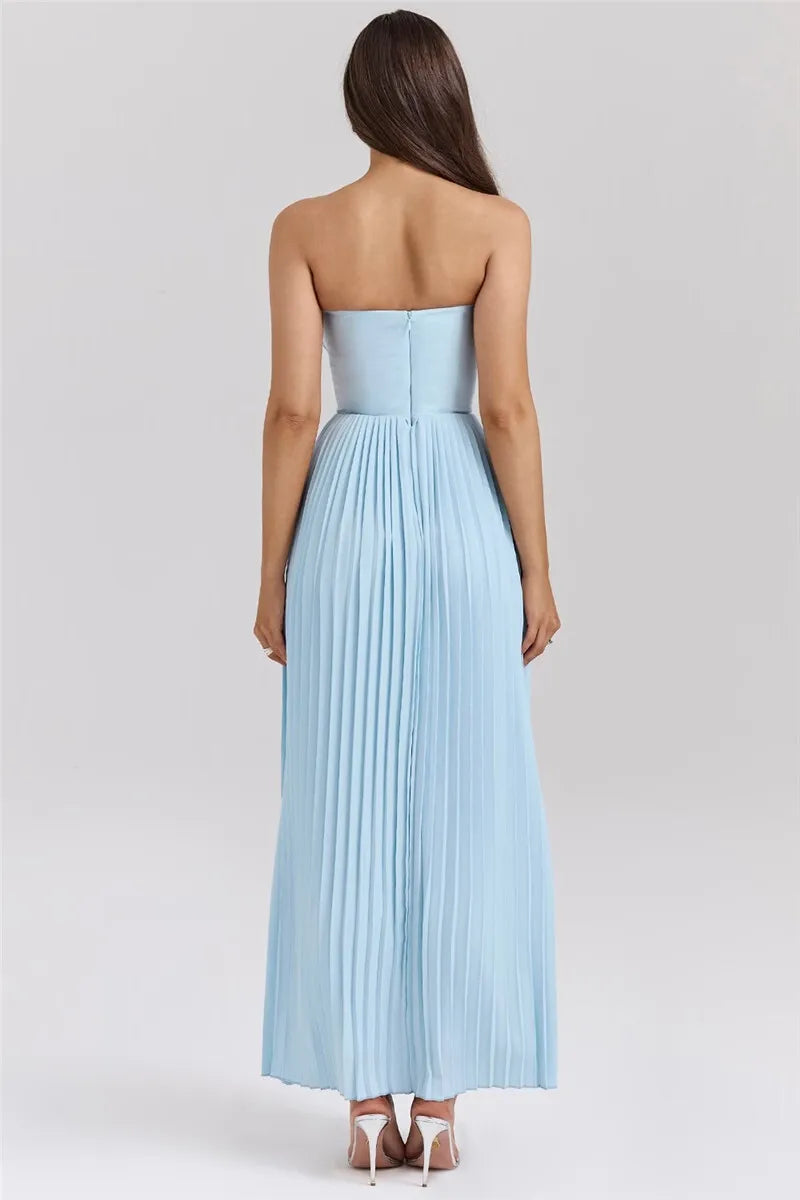 Chic Off-Shoulder Backless Pleated Maxi Dress for Women - Image 16
