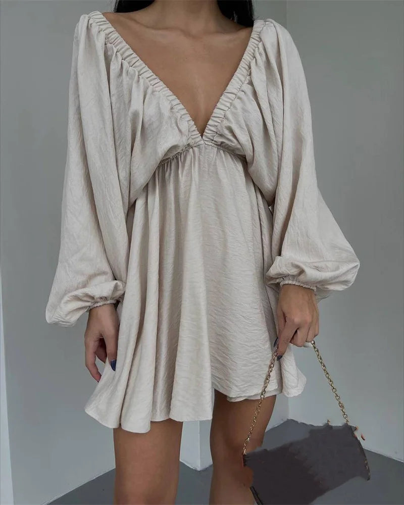 Elegant Backless Pleated Deep V Neck Gown for Women - Image 4
