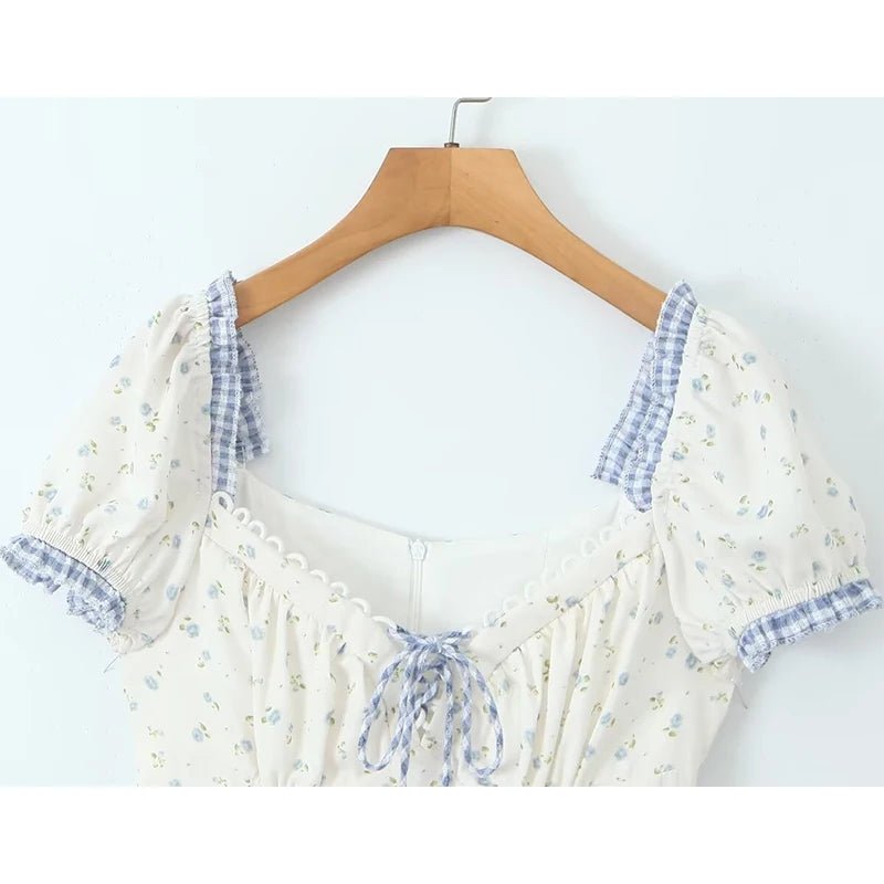 Vintage Floral Print Puff Sleeve Mini Dress for Summer Parties - Image 4