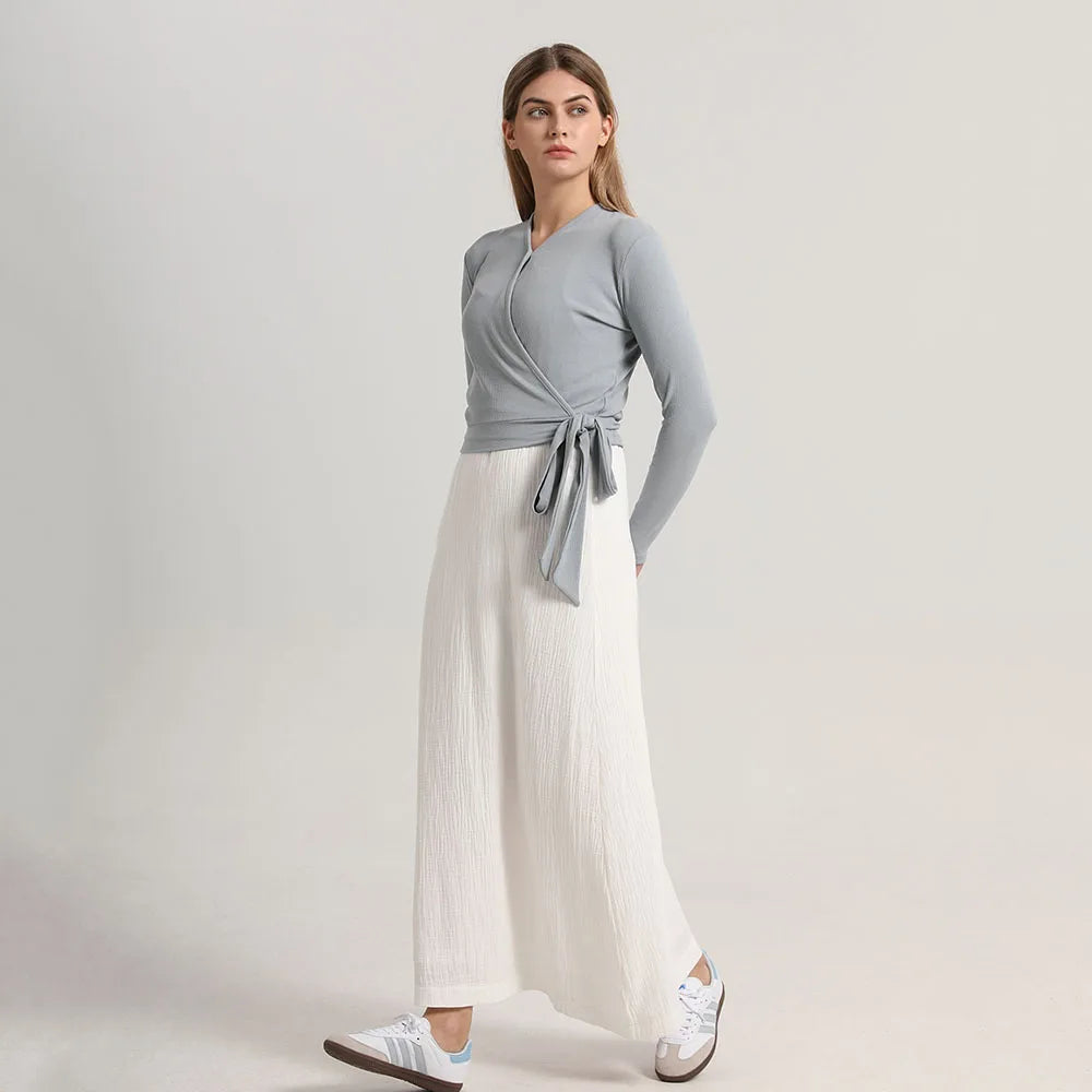 Casual Women's Ribbed Cotton Wrap Tee in 4 Colors - Image 7