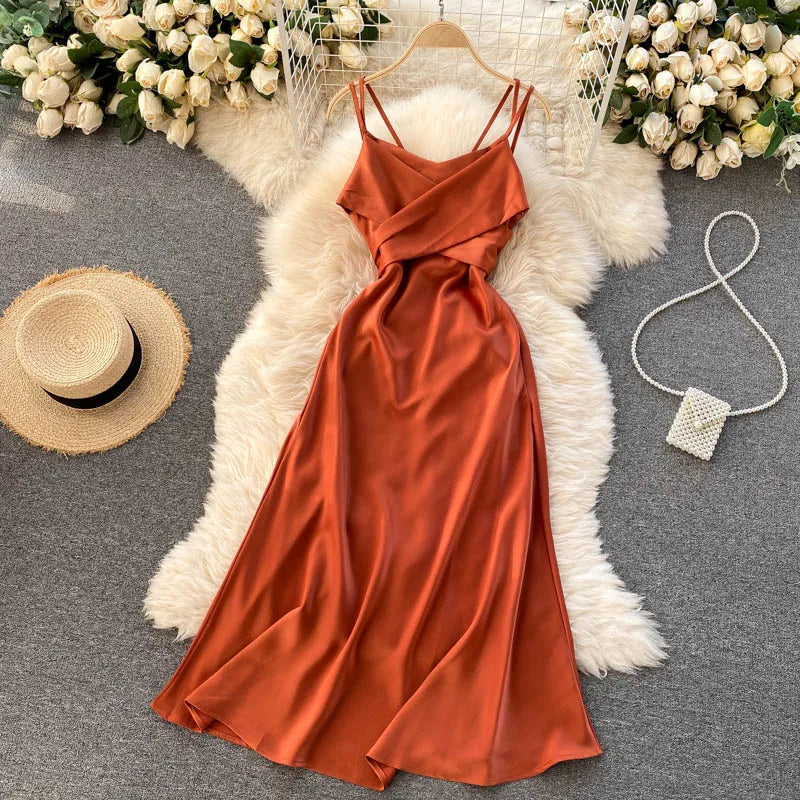 Elegant Backless Lace-up A-line Summer Slip Dress - Image 26