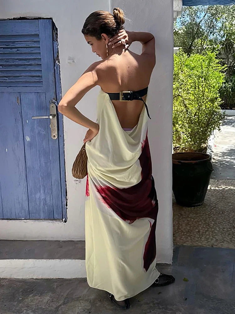 Elegant Floral Print Strapless Maxi Dress for Women - Image 3