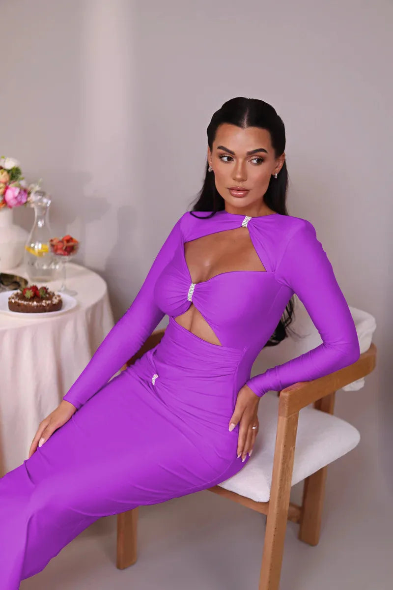 Elegant Hollow Out Long Sleeve Maxi Dress for Women - Image 26